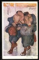 Vermenschlichte Schweine auf Schlittschu