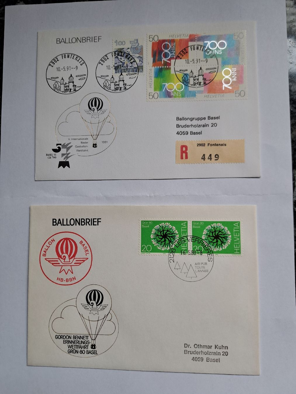 Buste & buste per spedizione: 2 Briefe Ballonpost Schweiz – Usato da Bellikon venduto da cebas23
