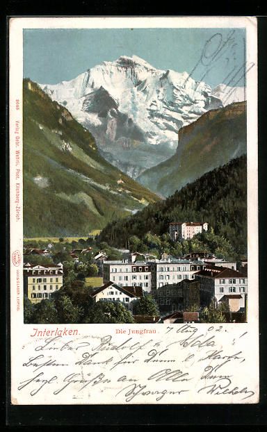 Cartoline postali: AK Interlaken, Die Jungfrau, Teilansicht – Usato da Berlin venduto da bartko-reher