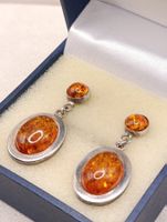 Vintage 925er Silber Ohrhänger mit Natur Bernstein Top