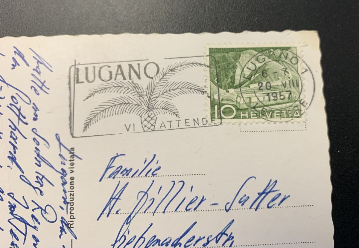 Ansichtskarten: Postkarte Lugano Monte Bré 1957 – Gebraucht aus Erlenbach ZH von Ritschly 2
