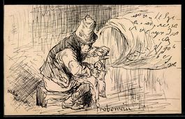 Handgemalt Hilda Niemetz: Winzer beim En