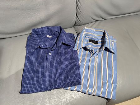 2 Herren Hemden, kurzarm, blau, 100% BW, L (40)