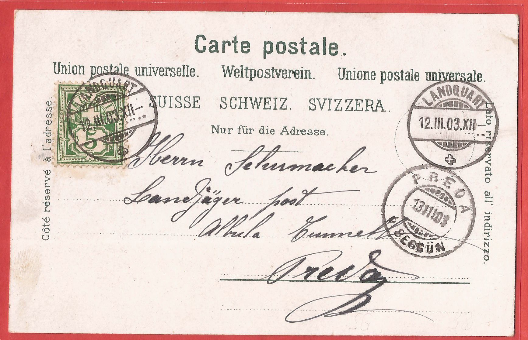 Cartoline postali: Uznach - 1903 – Usato da Fislisbach venduto da Porano 1