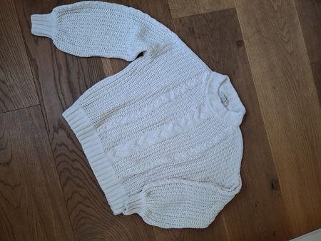Winter Sale: Strickpullover mit Zopfmuster, Creme, Neuwertig