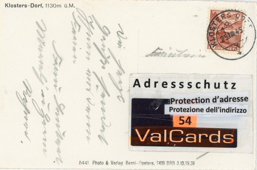Cartes postales: Klosters - Dorf  GR        um  1945 – D'occasion à Brig par Valcards54 1