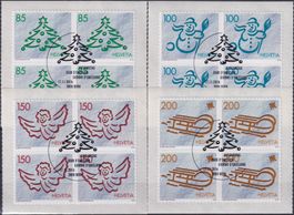 2016, Nr.1611-1614 (Weihnachten) Viererblöcke + ET-Stempel.