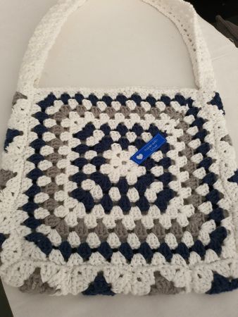 Borsa a tracolla *Handmade* Blu.bianco 100%cotone NUOVO!!