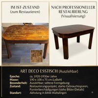 Art-Deco Esstisch, ausziehbar – zum Restaurieren ab 1.-