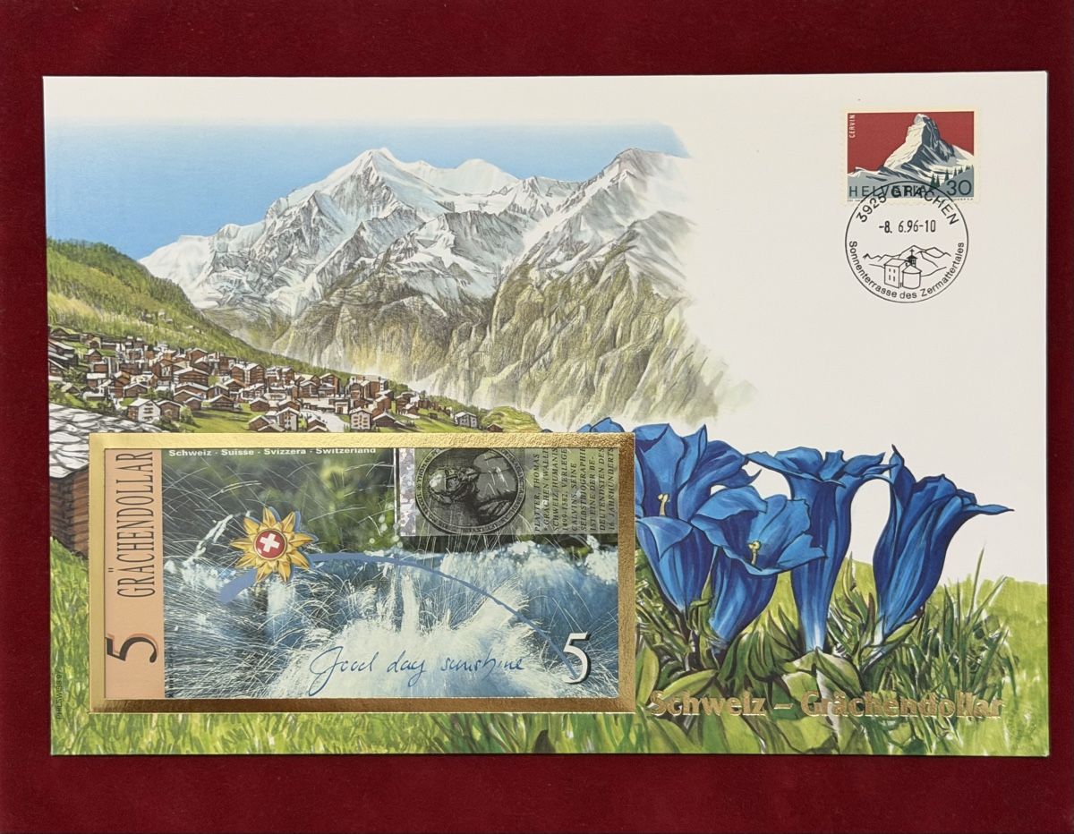 Banknoten: Enveloppe illustrée 5 Gräschendollar CH 1996 – Neu und originalverpackt aus Cortaillod von Soleil_de_Neuchatel