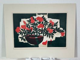 Leopold Fetz Holzschnitt Azeleen original auf Japanpapier