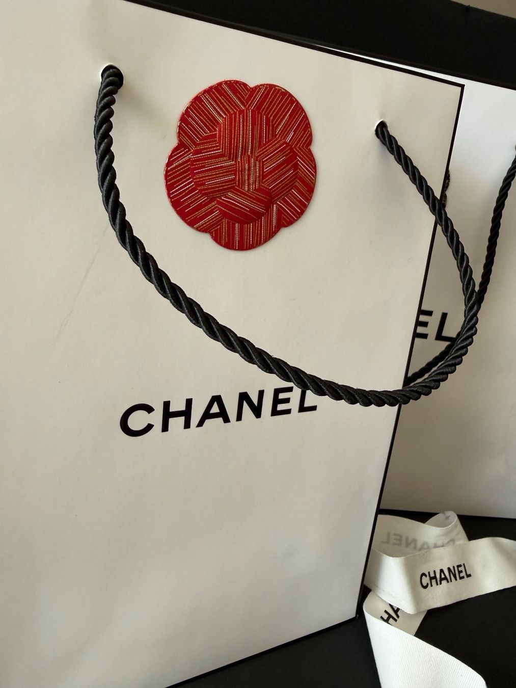 Chanel Borse: CHANEL - 2 Papiertaschen mit Kamelien und Geschenksband – Usato da St. Gallen venduto da aracne 5