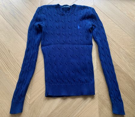 RALPH LAUREN cable knit cotton blue navy sweater S/36