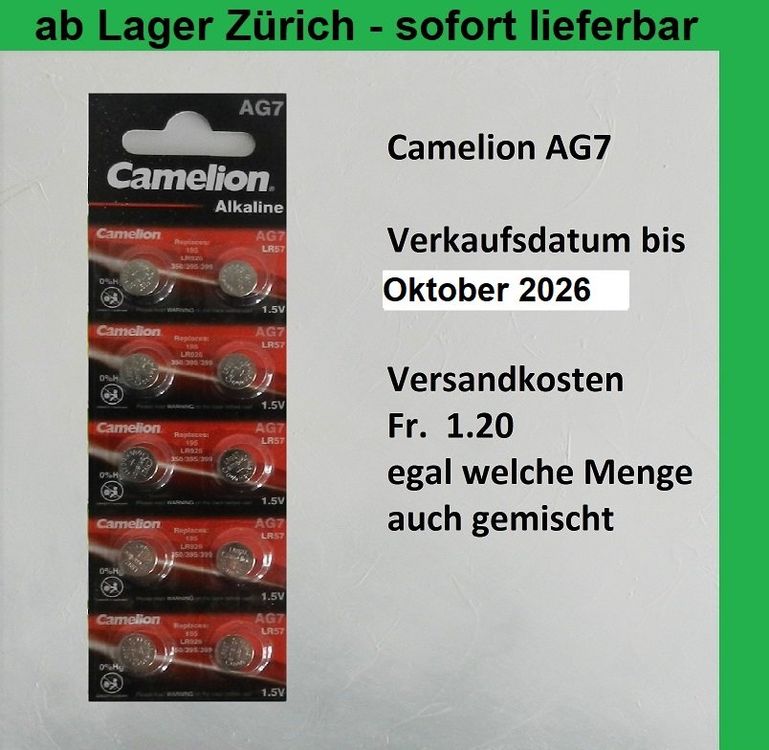 Camelion Alkaline Knopfzelle AG7/LR57/LR926/395 – 1,5V, 34 MAh, Silber