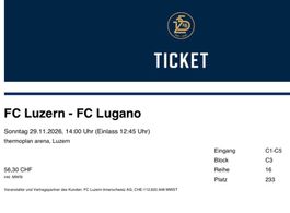 2 Tickets FC Luzern-FC Lugano 29.11.2026 14:00 swissporarena