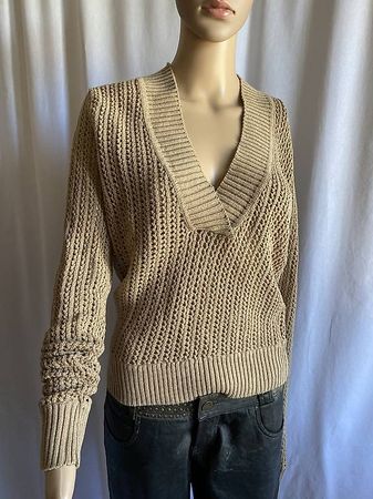 Pullover | gehäckelt | Neuwertig | M | Gold Glitzergarn