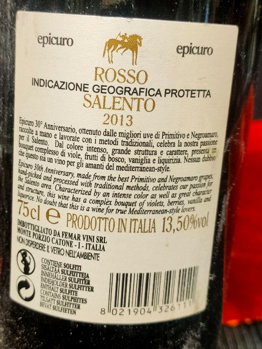 Vino: ROSSO SALENTO 2013 30 ANNIVERSARIO – Nuovo (secondo la descrizione) da Genève venduto da Leboucheoreilles 3