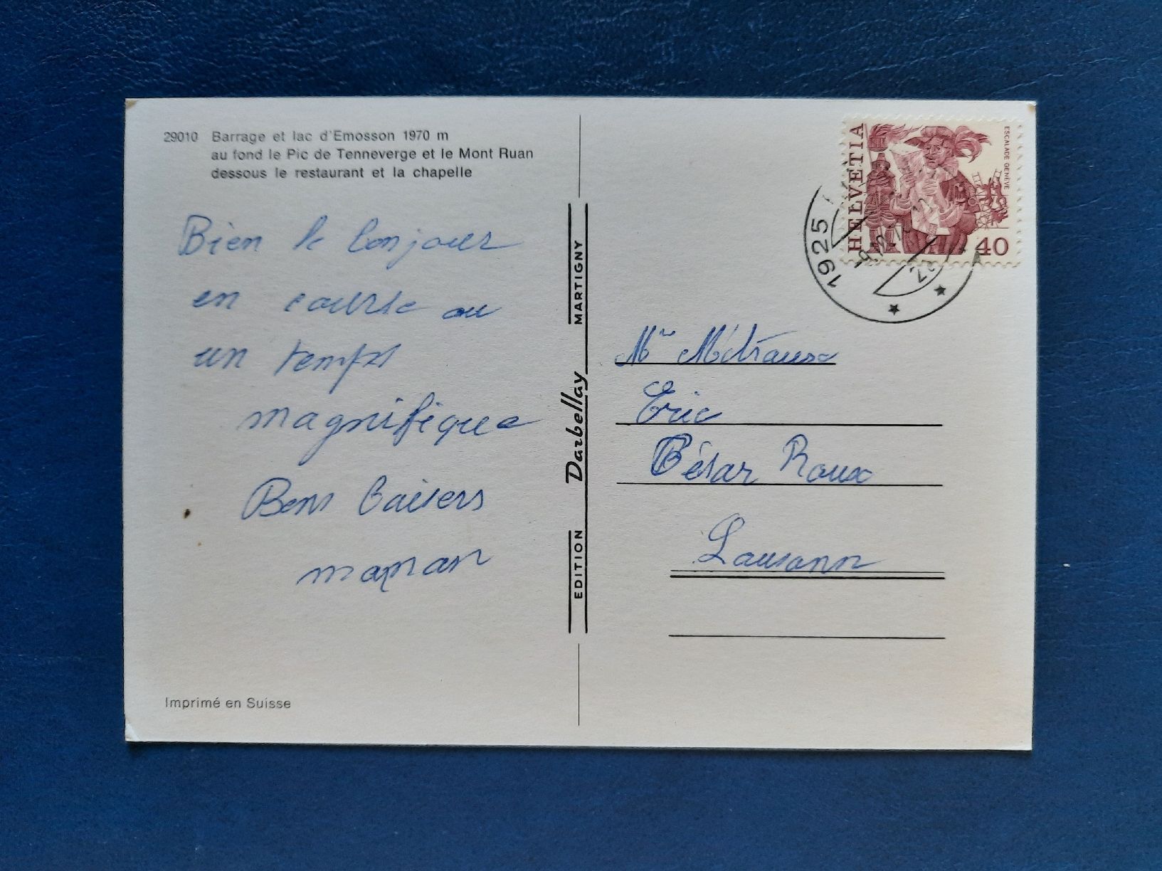 Cartoline postali: Ansichtskarte Emosson barrage et lac, gest. 1972 – Usato da Marly venduto da neu-adlerauge65 1