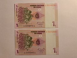 KONGO - 2x 1 Centime 1997 UNC (A5455205A/A5534073A)