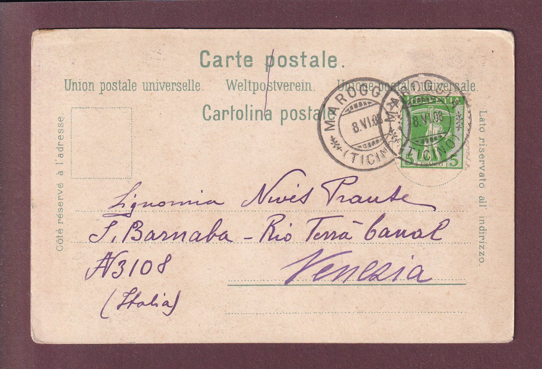 Cartoline postali: ORIA - Valsolda - Ceresio - 1908 – Usato da Pully venduto da nicecards 1