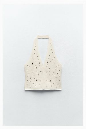 Zara Knit Halter Top mit Schmucksteinen (L)