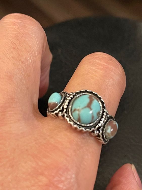 Jolie bague vintage argentée 51,5 pierres turquoises neuve (Neu (gemäss