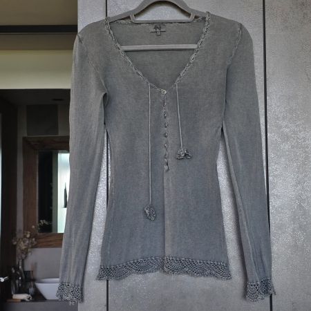 🐸 NILE LEINEN JÄCKLI S BLUSE CARDIGAN JACKE MIT HÄKELSPITZE