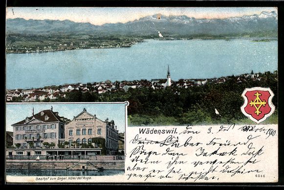 Cartoline postali: Wädensweil, Gesamtansicht, das Wappen,  – Usato da Berlin venduto da bartko-reher
