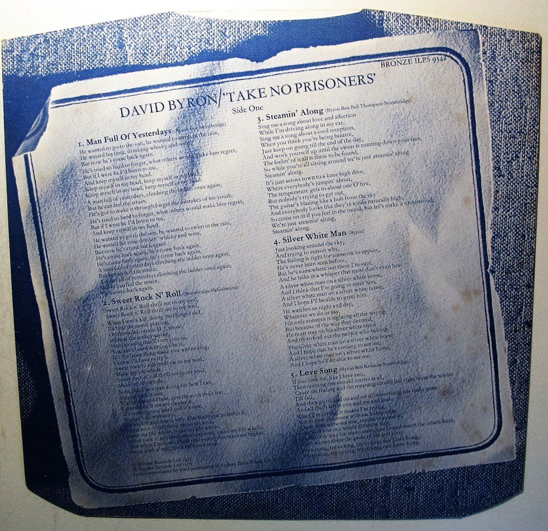Dischi in vinile: DAVID BYRON "Take No Prisoners" UK FIRST PRESS LP IN VG+ – Usato da Monthey venduto da Pingmub 5