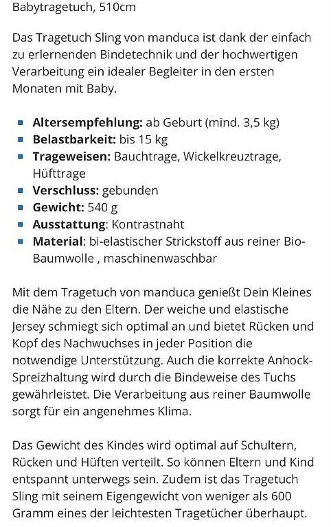 Manduca Marsupi portabebè: Manduca Sling Tragetuch – Usato da Grenchen venduto da ja.ger 2