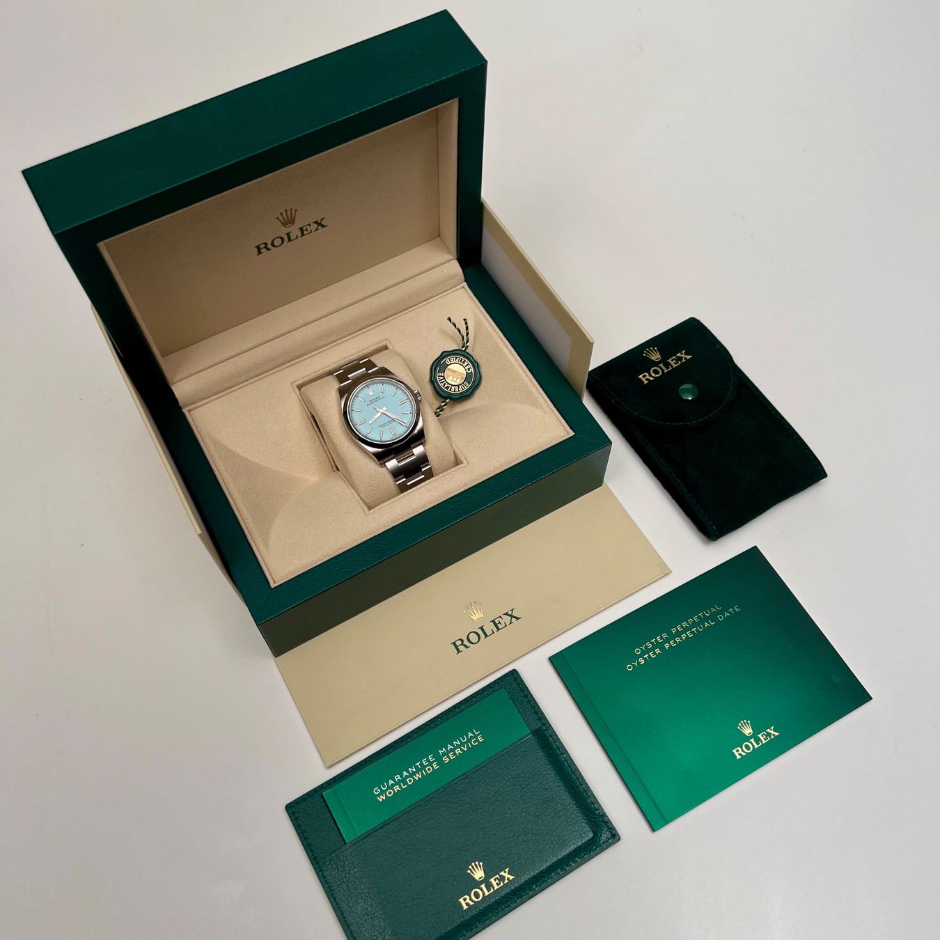 Rolex Uhren: Rolex Oyster Perpetual 36 Tyffany Full Set – Neu und originalverpackt aus Grand-Lancy von Zephyr.26
