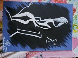 Dipinto moderno nudo donna bianco nero drink  original‪