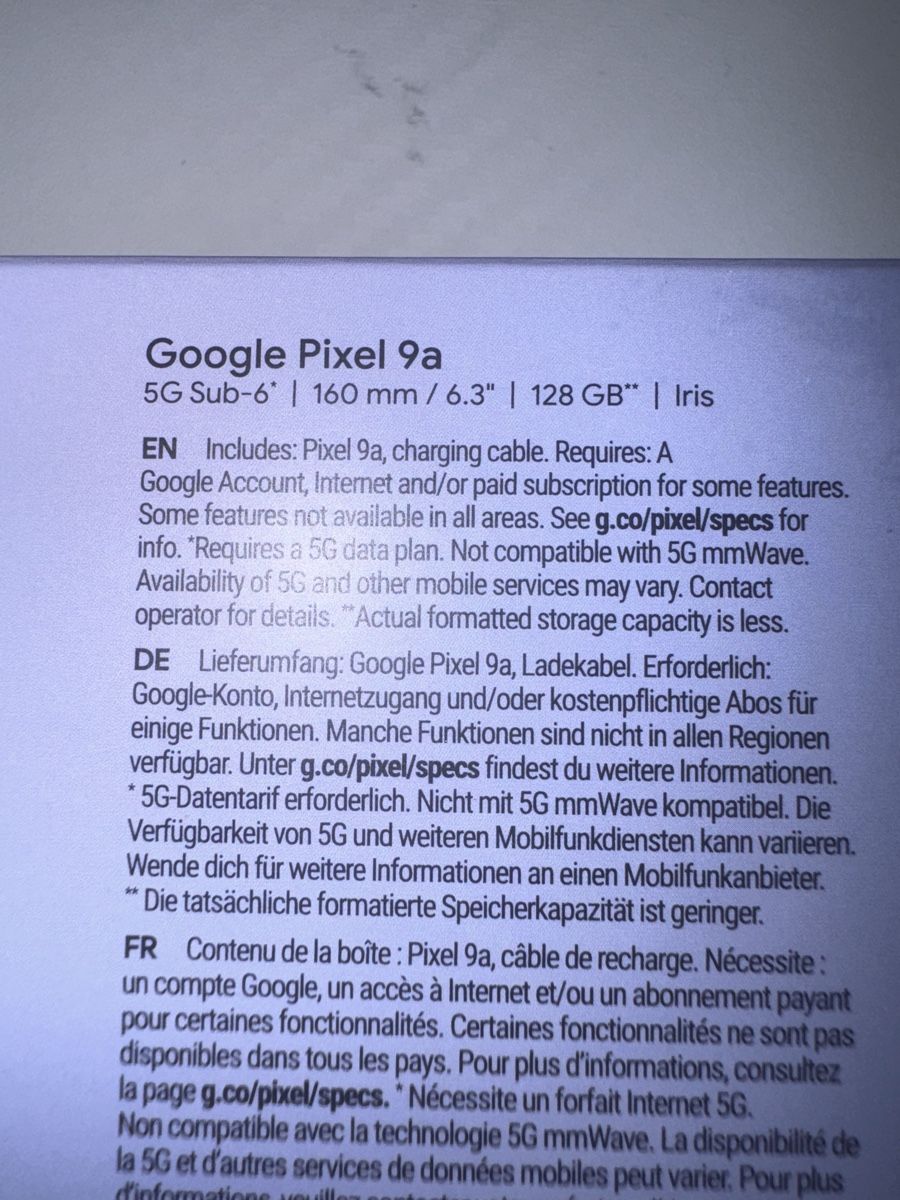 Google Telefoni cellulari / Smartphones: Google Pixel 9a, 128 GB, Iris, Neu, Originalverpackt! – Nuovo e nell'imballaggio originale da Unterentfelden venduto da mer_2dl5 3