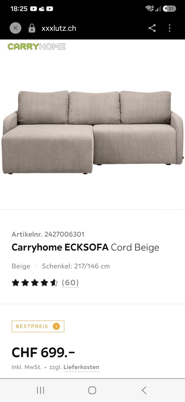 Sofas: ECKSOFA Cord Beige – Gebraucht aus Füllinsdorf von S.Cipolla 2