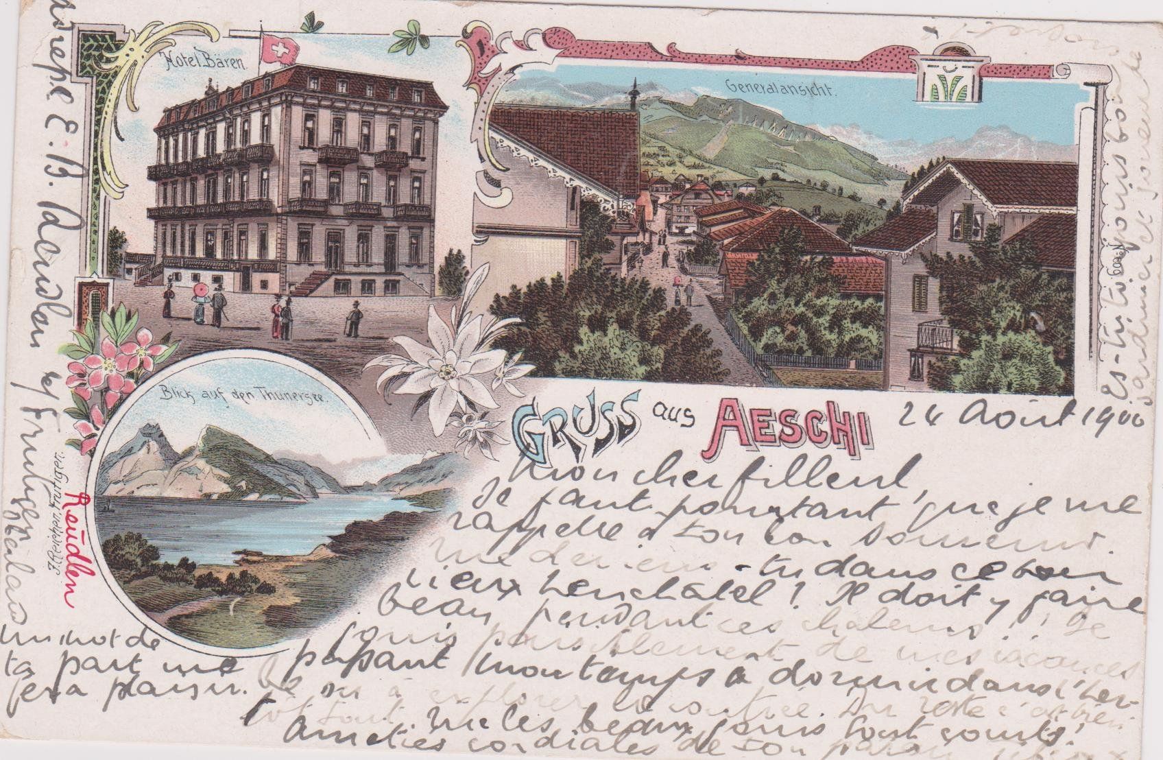 Ansichtskarten: Aeschi,  Litho 1900 – Gebraucht aus Spiez von Niesen20