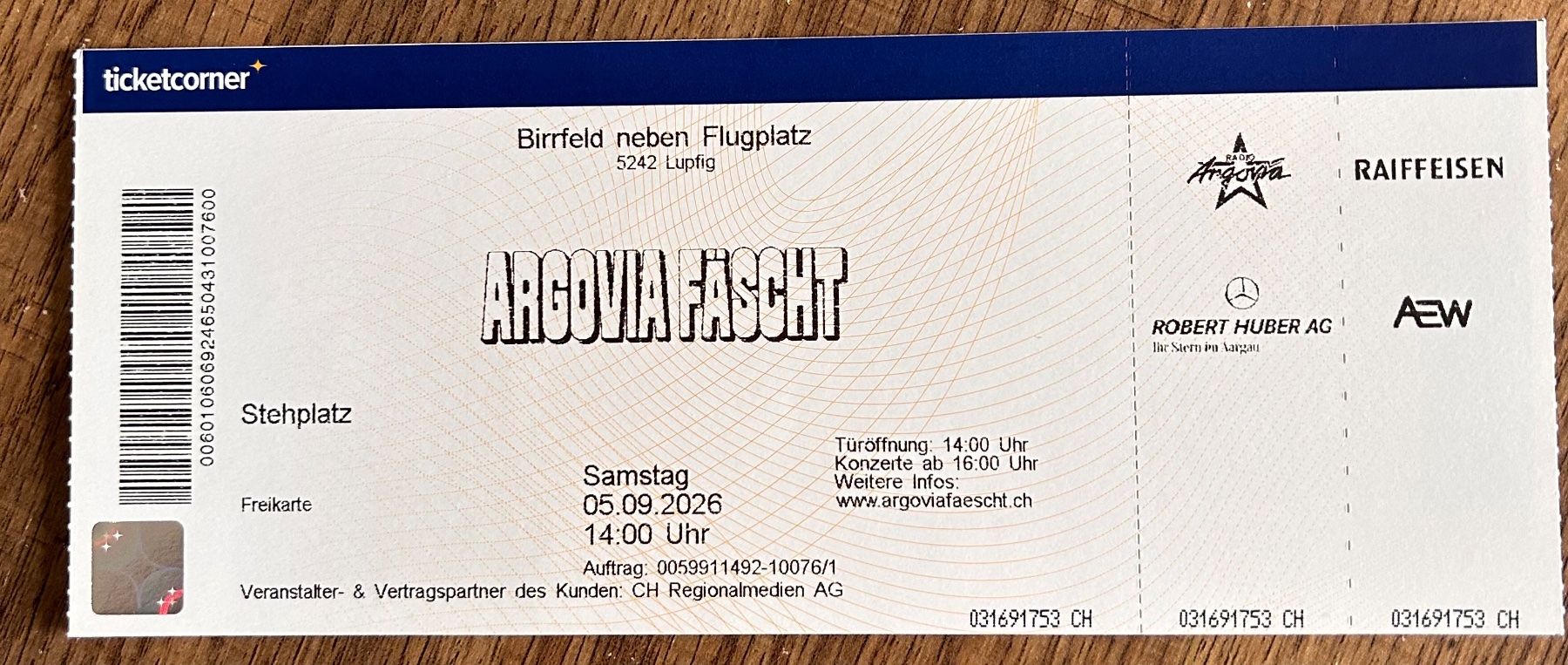 Biglietti: ARGOVIA FÄSCHT 05.09.2026 – Usato da Goldach venduto da a_2_v