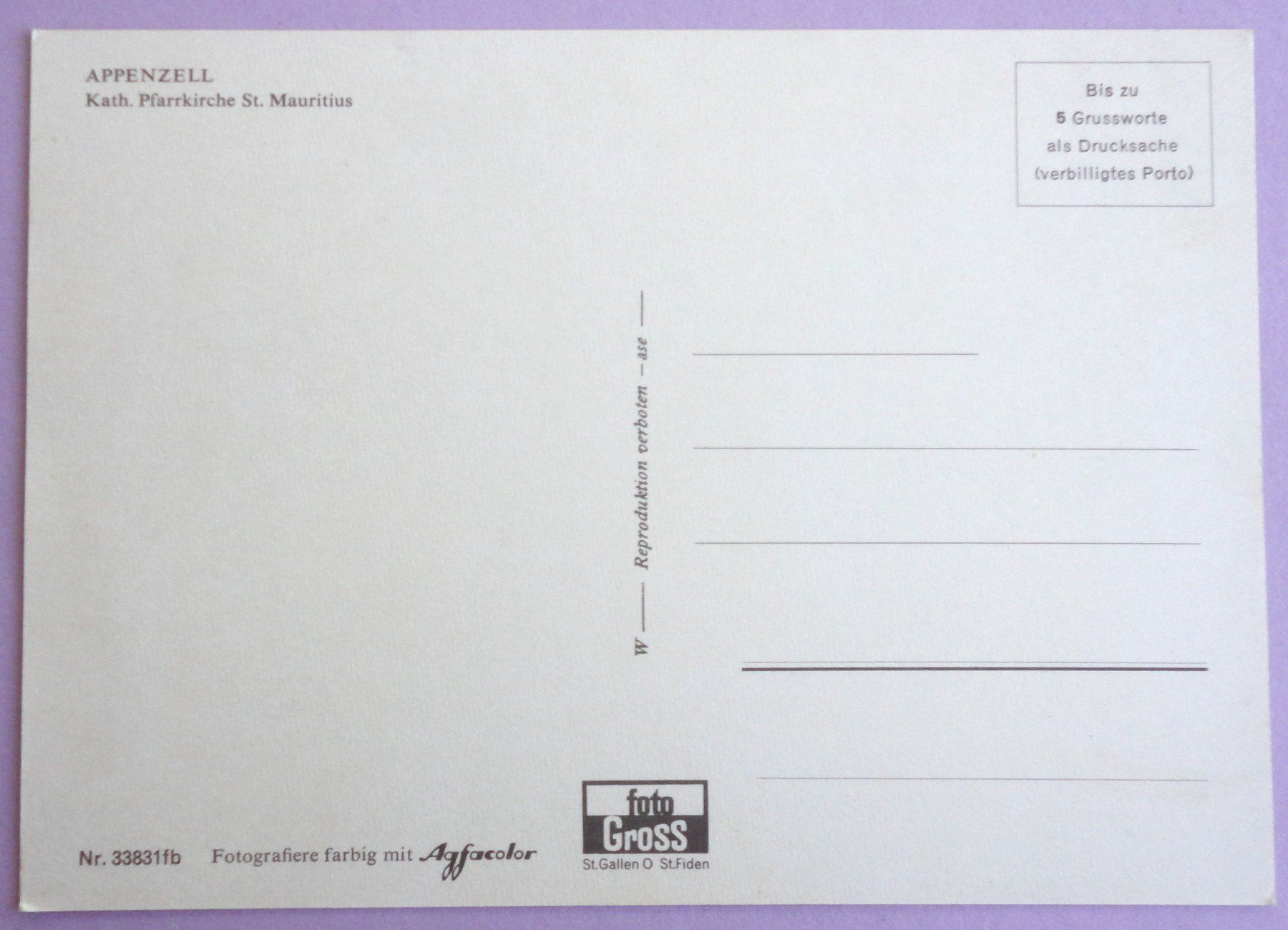Cartoline postali: Appenzell, Kath. Pfarrkirche St.Mauritius – Usato da Fétigny venduto da Billy2miny 1