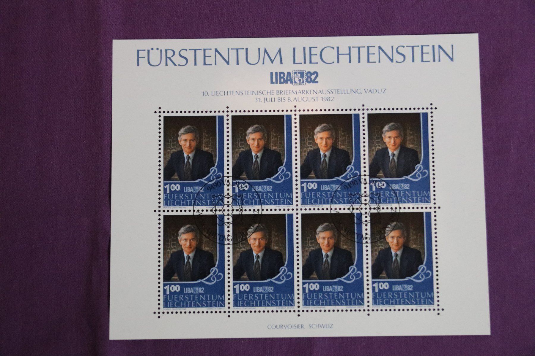 Alle Briefmarken: Lichtenstein, 1982 Sondermarken Liba  82,   4 Bögen – Gebraucht aus Zug von Kunst-Fundgrube 3