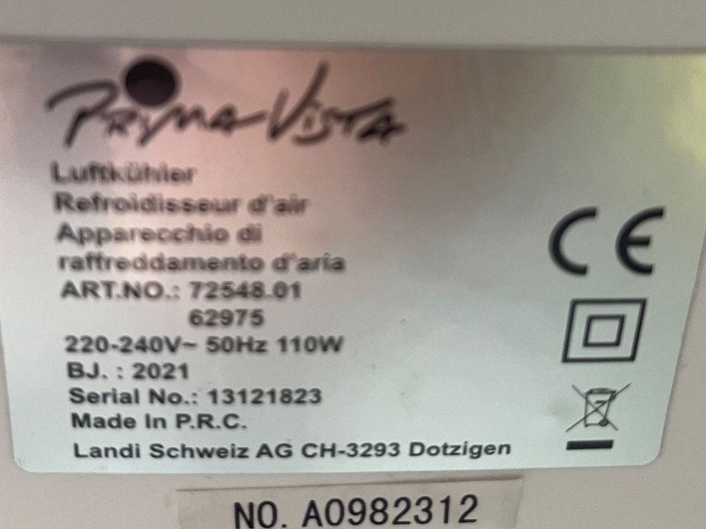 Ventilatoren: Prima Vista Luftkühler Weiss Schwarz 4 Modi mit Timer – Gebraucht aus Bertschikon von lade 3