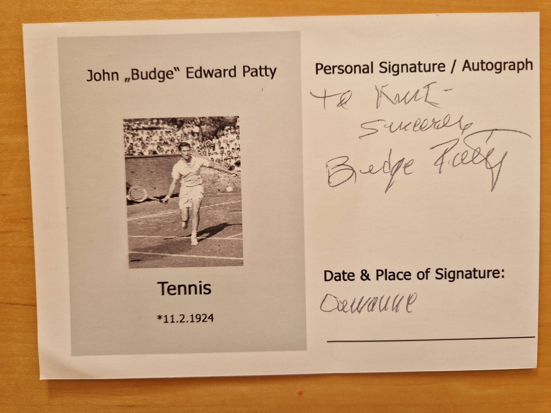 Autographes: John "Budge" Edward Patty, Original Autogramm s/w – D'occasion à Salmsach par Schusoa