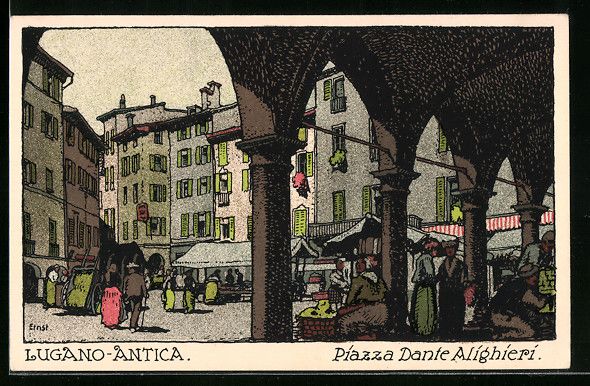 Cartoline postali: Lugano, Antica Piazza Dante Alighieri – Usato da Berlin venduto da bartko-reher