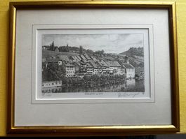 Kupferstich Eglisau 1950 von Paul Wyss 39/110 gerahmt