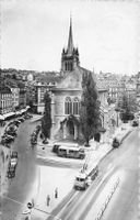 Lausanne (VD) – Kirche Saint-François und Platz mit Tram Bus