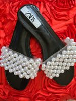 ZARA Damen Pantoletten Sandalen Perle Schwarz Gr. 36 Neu