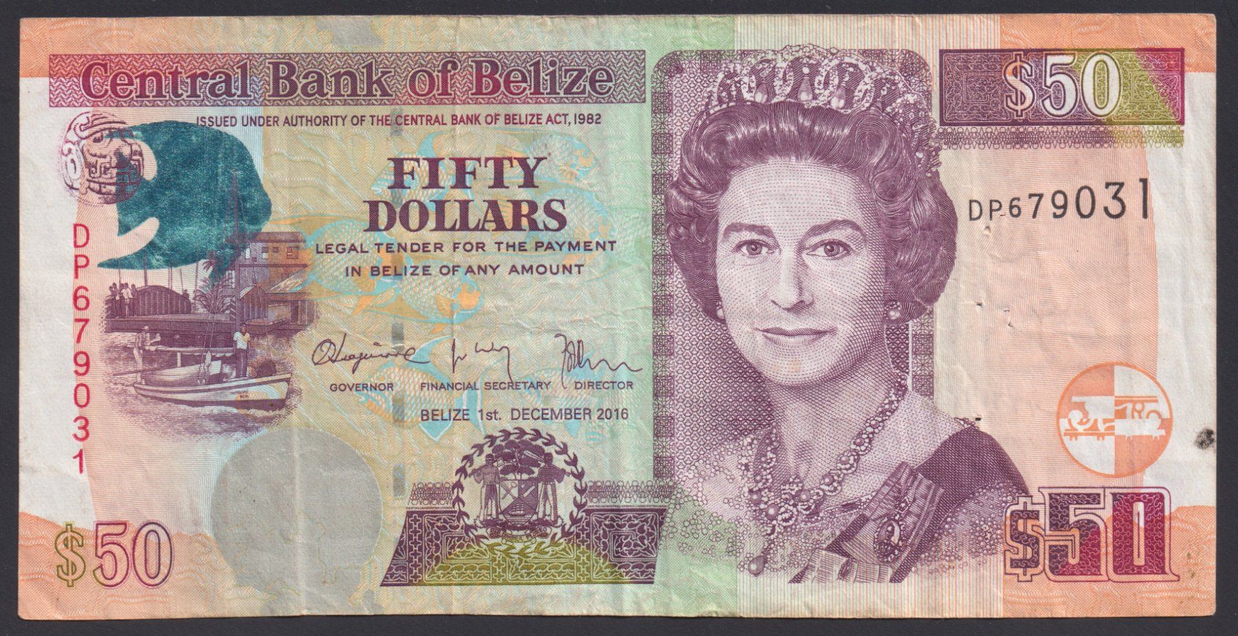 Banknoten: Belize 50 Dollars 2016 – Gebraucht aus Brugg AG von banknoten_muesli