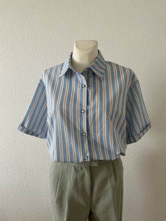 Damenbluse gestreift Hellblau/Beige – Grösse M