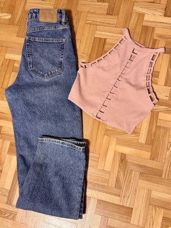 👖 Ensemble Tendance: Jean Taille Haute + Haut Original T.36