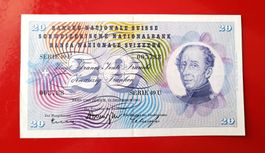 Schweizer NOTE 20  FR Typ General Dufour  23 Dezember.  1965
