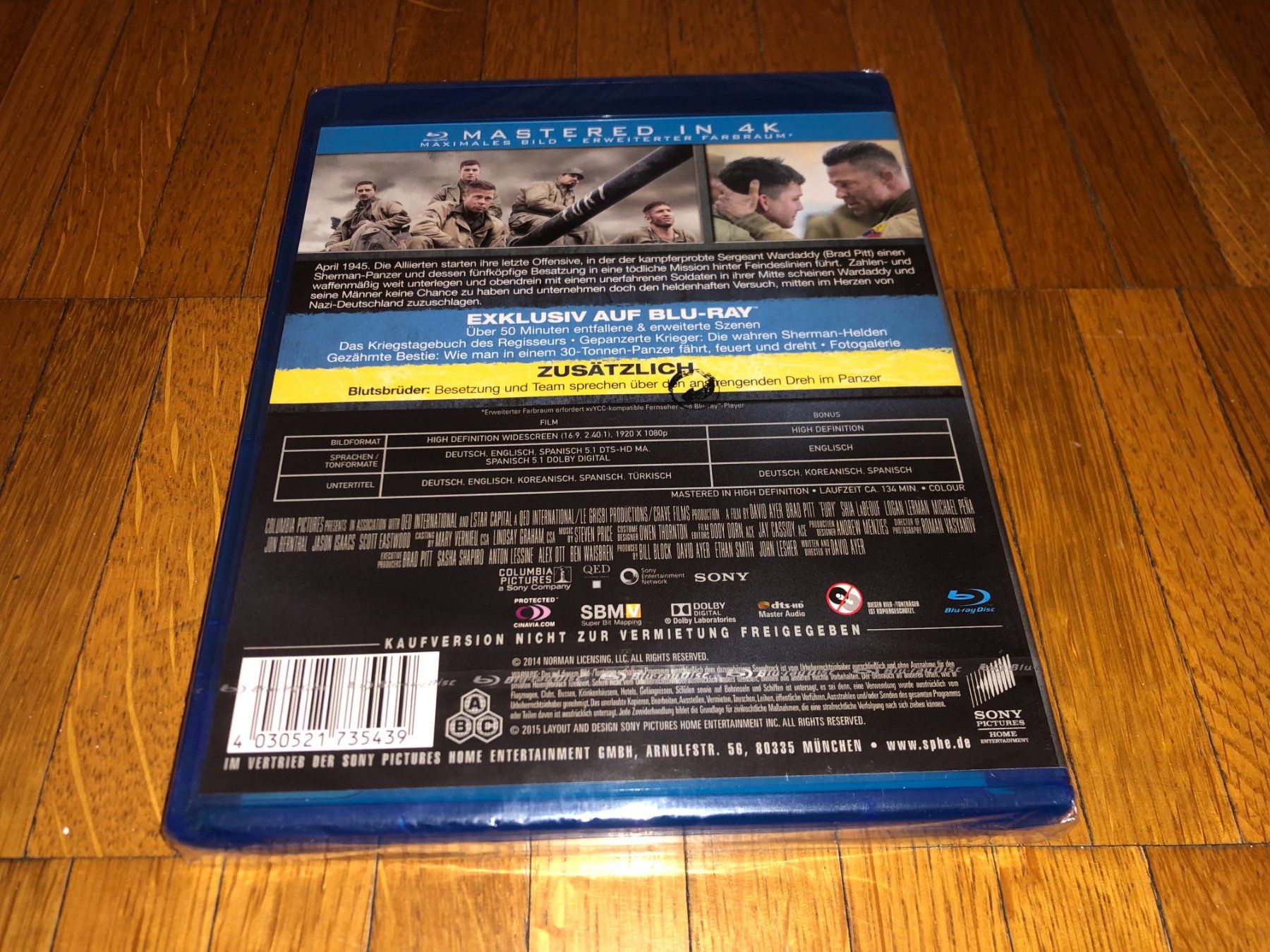 Tutti i DVDs: Fury - Herz Aus Stahl - BLU-RAY - UNCUT – Nuovo e nell'imballaggio originale da Basel venduto da havsok 1