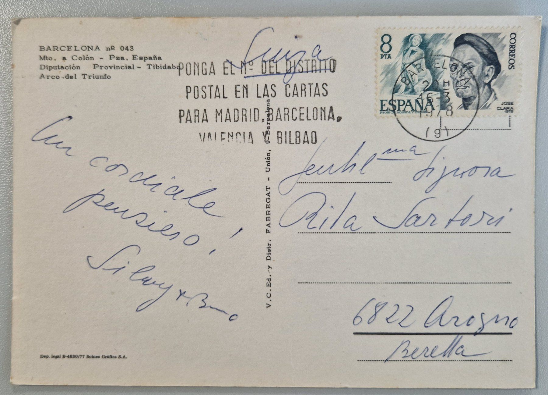 Cartoline postali: Barcelona, Spanien 1978 – Usato da Melchnau venduto da Fishel 1